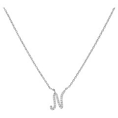 10K White Gold Diamond Accent "N" Initial Script Style Pendant Necklace