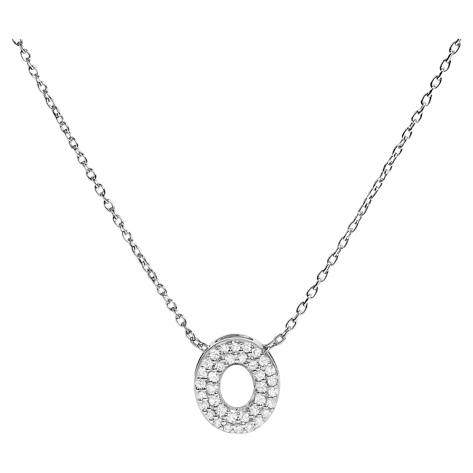 10K White Gold Diamond Accent "O" Initial Bubble Pendant Necklace