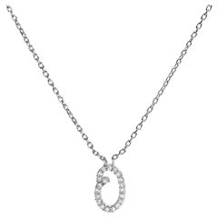 10K White Gold Diamond Accent "O" Initial Script Style Pendant Necklace