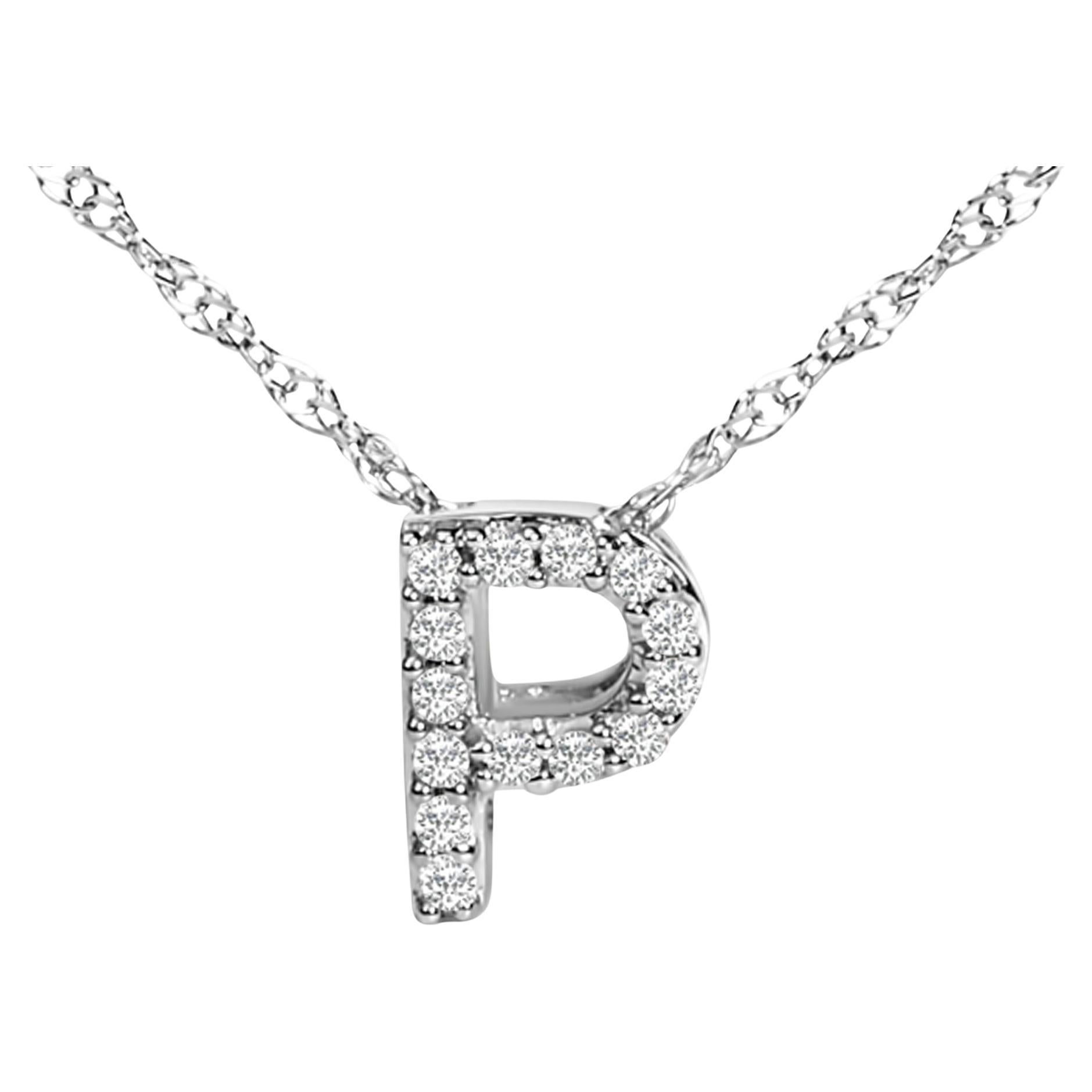 10K White Gold Diamond Accent "P" Alphabet Initial Pendant Necklace
