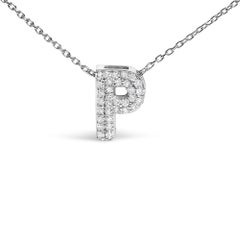 10K White Gold Diamond Accent "P" Initial Bubble Pendant Necklace