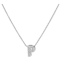 10K White Gold Diamond Accent "P" Initial Bubble Pendant Necklace