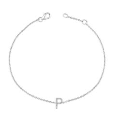 10K Weißgold Diamant-Akzent "P" Initial Charm und Link-Armband