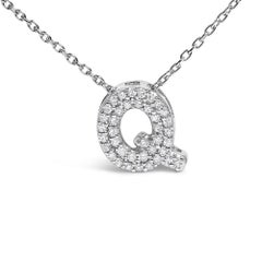 10K White Gold Diamond Accent "Q" Initial Bubble Pendant Necklace