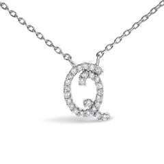 10K White Gold Diamond Accent "Q" Initial Script Style Pendant Necklace