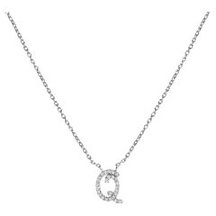 10K White Gold Diamond Accent "Q" Initial Script Style Pendant Necklace