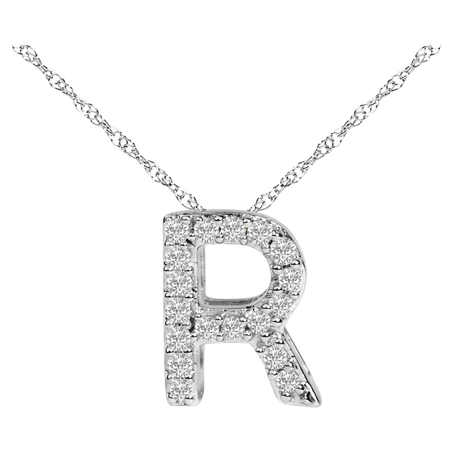 Halskette mit Initialenanhänger, 10 Karat Weißgold Diamant-Akzent "R" Alphabet