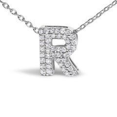 10K White Gold Diamond Accent "R" Initial Bubble Pendant Necklace