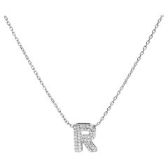 10K White Gold Diamond Accent "R" Initial Bubble Pendant Necklace