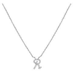 10K White Gold Diamond Accent "R" Initial Script Style Pendant Necklace