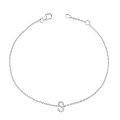 10K White Gold Diamond Accent "S" Initial Charm and Link Bracelet