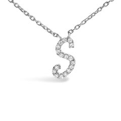 10K White Gold Diamond Accent "S" Initial Script Style Pendant Necklace