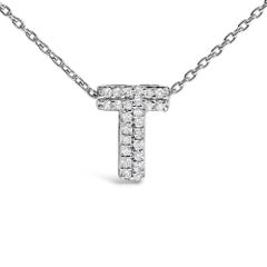 10K White Gold Diamond Accent "T" Initial Bubble Pendant Necklace