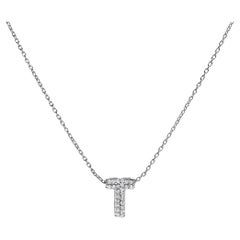 10K White Gold Diamond Accent "T" Initial Bubble Pendant Necklace