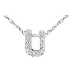Collana con ciondolo con iniziale alfabetica "U" in oro bianco 10K con accenti di diamanti