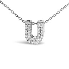 10K White Gold Diamond Accent "U" Initial Bubble Pendant Necklace