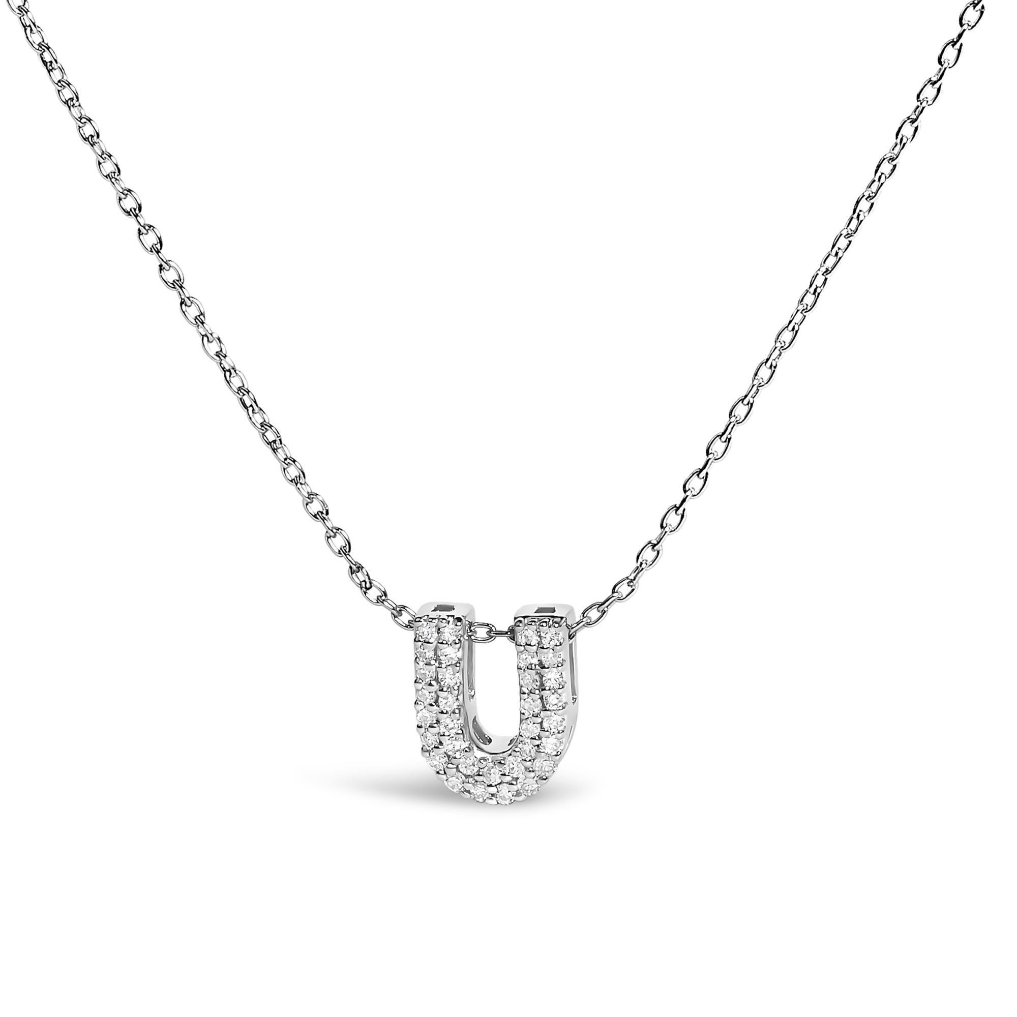 10K White Gold Diamond Accent "U" Initial Bubble Pendant Necklace