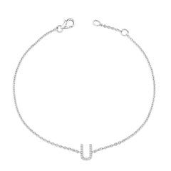 10K White Gold Diamond Accent "U" Initial Charm and Link Bracelet