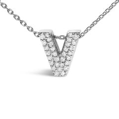 10K White Gold Diamond Accent "V" Initial Bubble Pendant Necklace