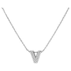 10K White Gold Diamond Accent "V" Initial Bubble Pendant Necklace
