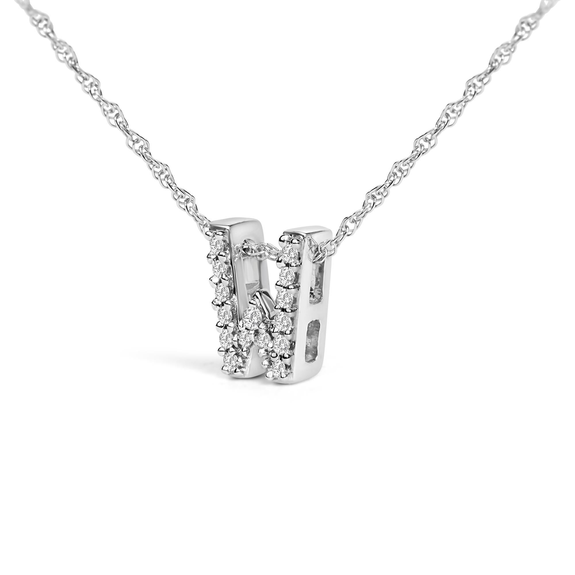 Moderne Collier pendentif initial Alphabet « W » en or blanc 10 carats avec diamants