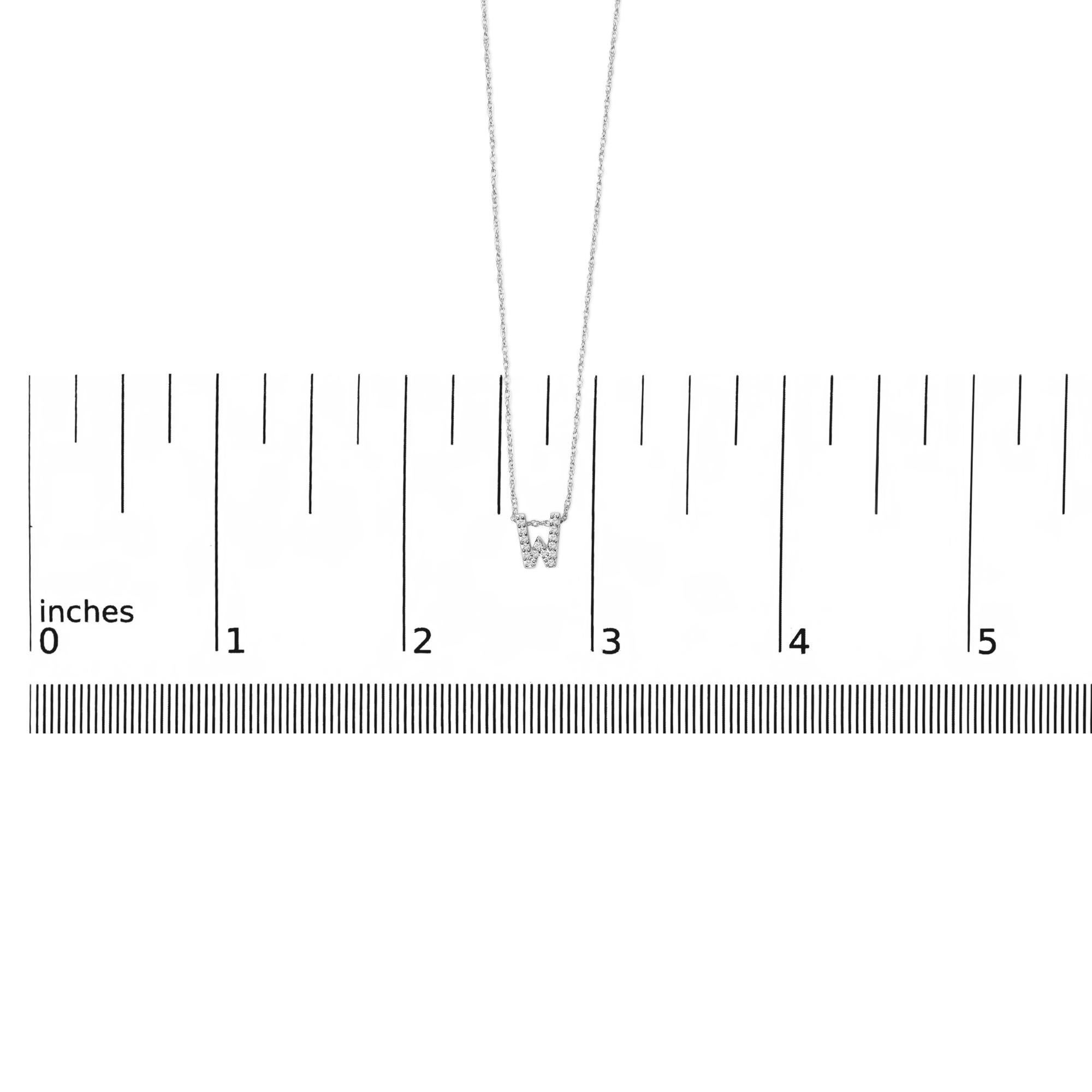 Taille ronde Collier pendentif initial Alphabet « W » en or blanc 10 carats avec diamants