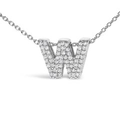 10K White Gold Diamond Accent "W" Initial Bubble Pendant Necklace