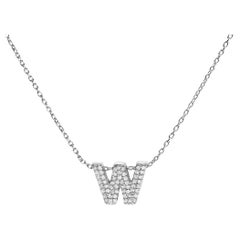 10K White Gold Diamond Accent "W" Initial Bubble Pendant Necklace