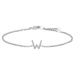 10K White Gold Diamond Accent "W" Initial Charm and Link Bracelet