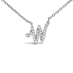 10K White Gold Diamond Accent "W" Initial Script Style Pendant Necklace