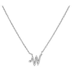 10K White Gold Diamond Accent "W" Initial Script Style Pendant Necklace