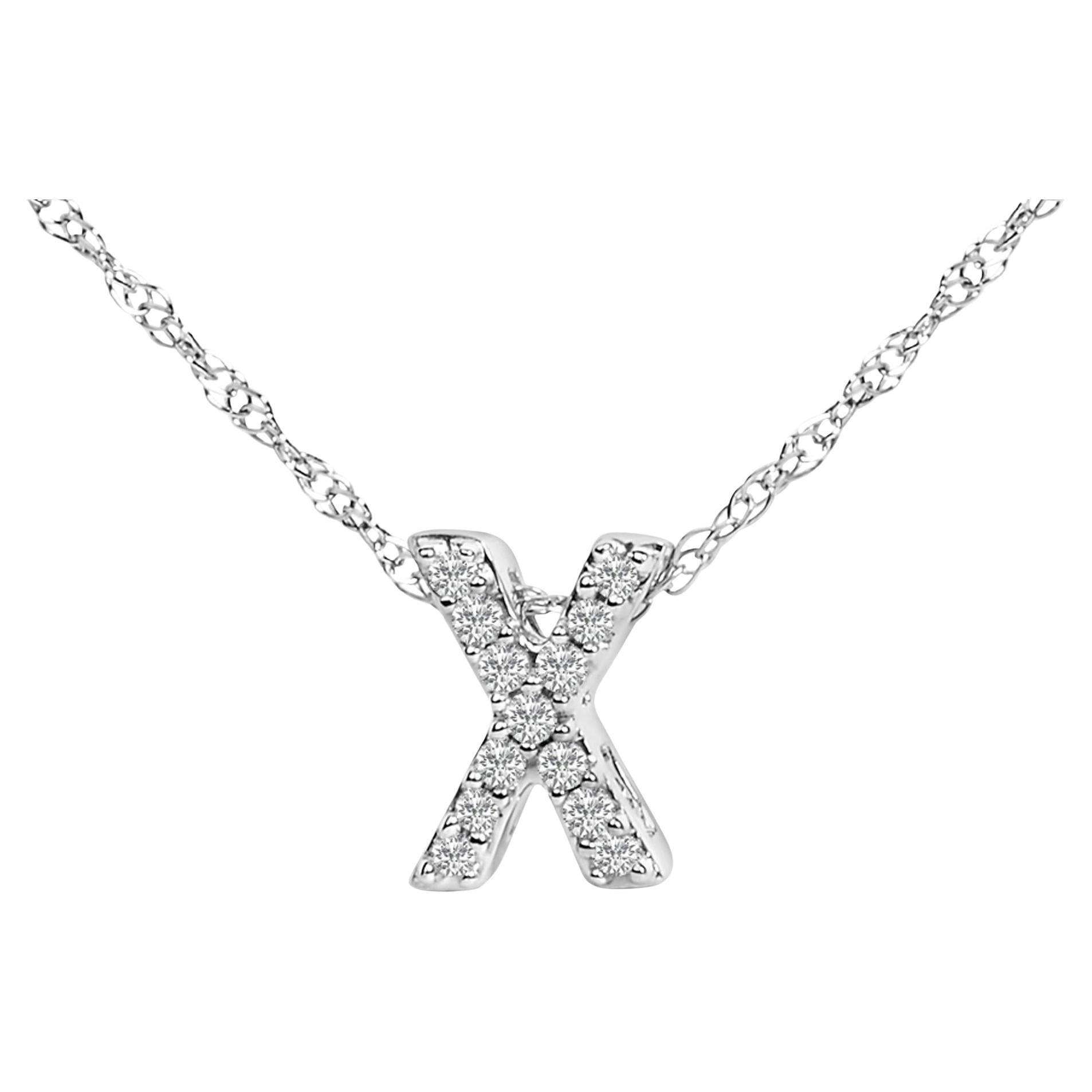 Halskette mit Initialenanhänger, 10 Karat Weißgold Diamant-Akzent "X" Alphabet