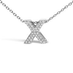 10K White Gold Diamond Accent "X" Initial Bubble Pendant Necklace