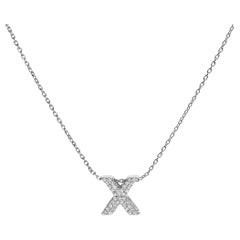 10K White Gold Diamond Accent "X" Initial Bubble Pendant Necklace