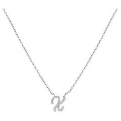 10K White Gold Diamond Accent "X" Initial Script Style Pendant Necklace