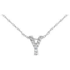 Collana con ciondolo con iniziale dell'alfabeto "Y" in oro bianco 10K con accenti di diamanti
