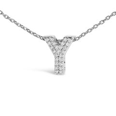 10K White Gold Diamond Accent "Y" Initial Bubble Pendant Necklace