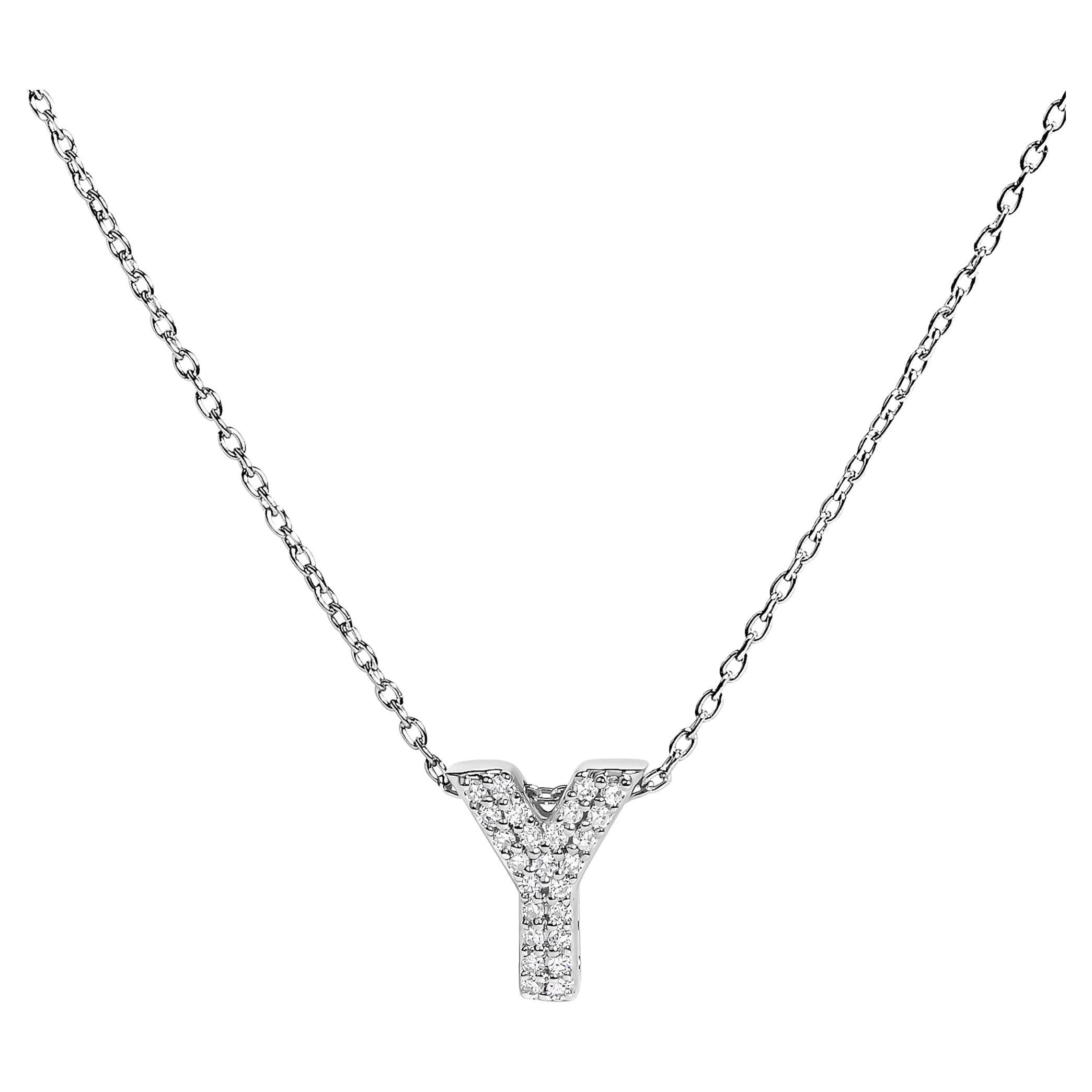 Collier en or blanc 10K avec pendentif en forme de bulle et initiale "Y" sertie de diamants en vente