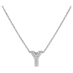 10K White Gold Diamond Accent "Y" Initial Bubble Pendant Necklace
