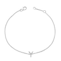 10K Weißgold Diamant-Akzent "Y" Initial Charm und Link-Armband