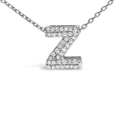 10K White Gold Diamond Accent "Z" Initial Bubble Pendant Necklace