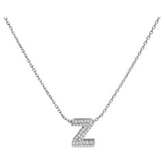 10K White Gold Diamond Accent "Z" Initial Bubble Pendant Necklace