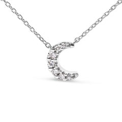10K White Gold Diamond Accented Crescent Moon Shaped 18" Inch Pendant Necklace
