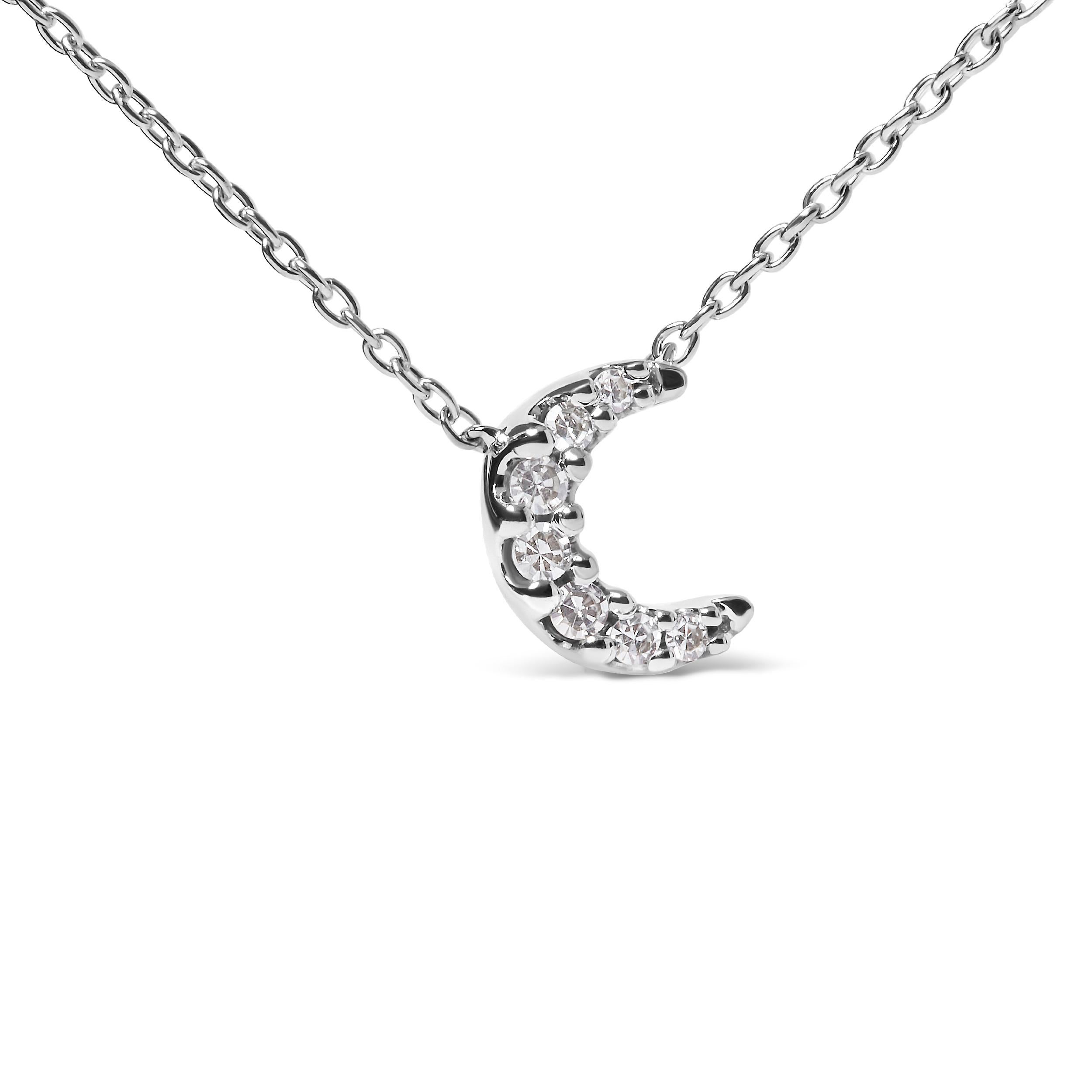 Modern 10K White Gold Diamond Accented Crescent Moon Shaped 18