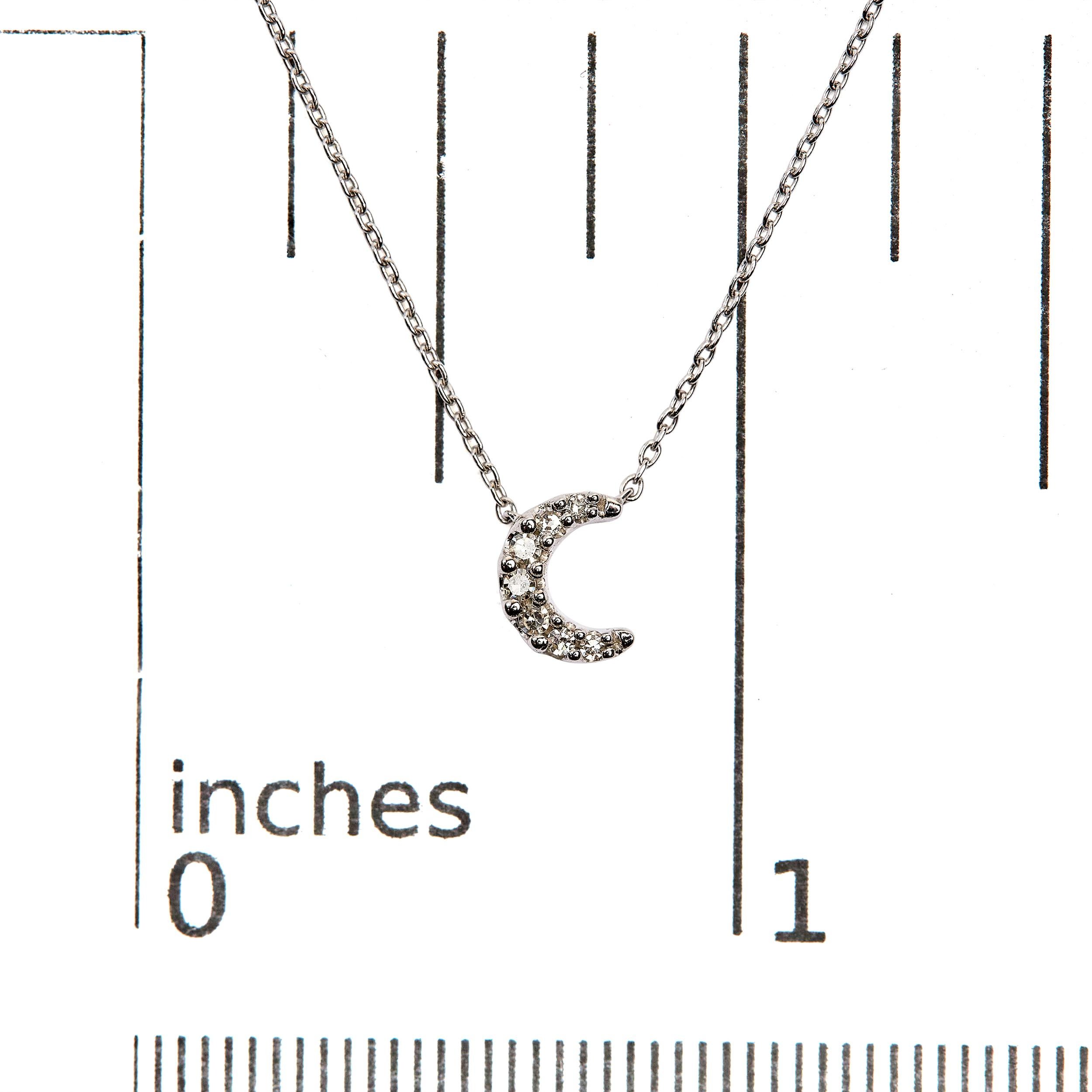 Round Cut 10K White Gold Diamond Accented Crescent Moon Shaped 18