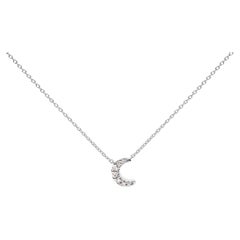 10K White Gold Diamond Accented Crescent Moon Shaped 18" Inch Pendant Necklace