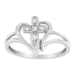 10K White Gold Diamond-Accented Cross & Open Heart Promise Fashion Ring