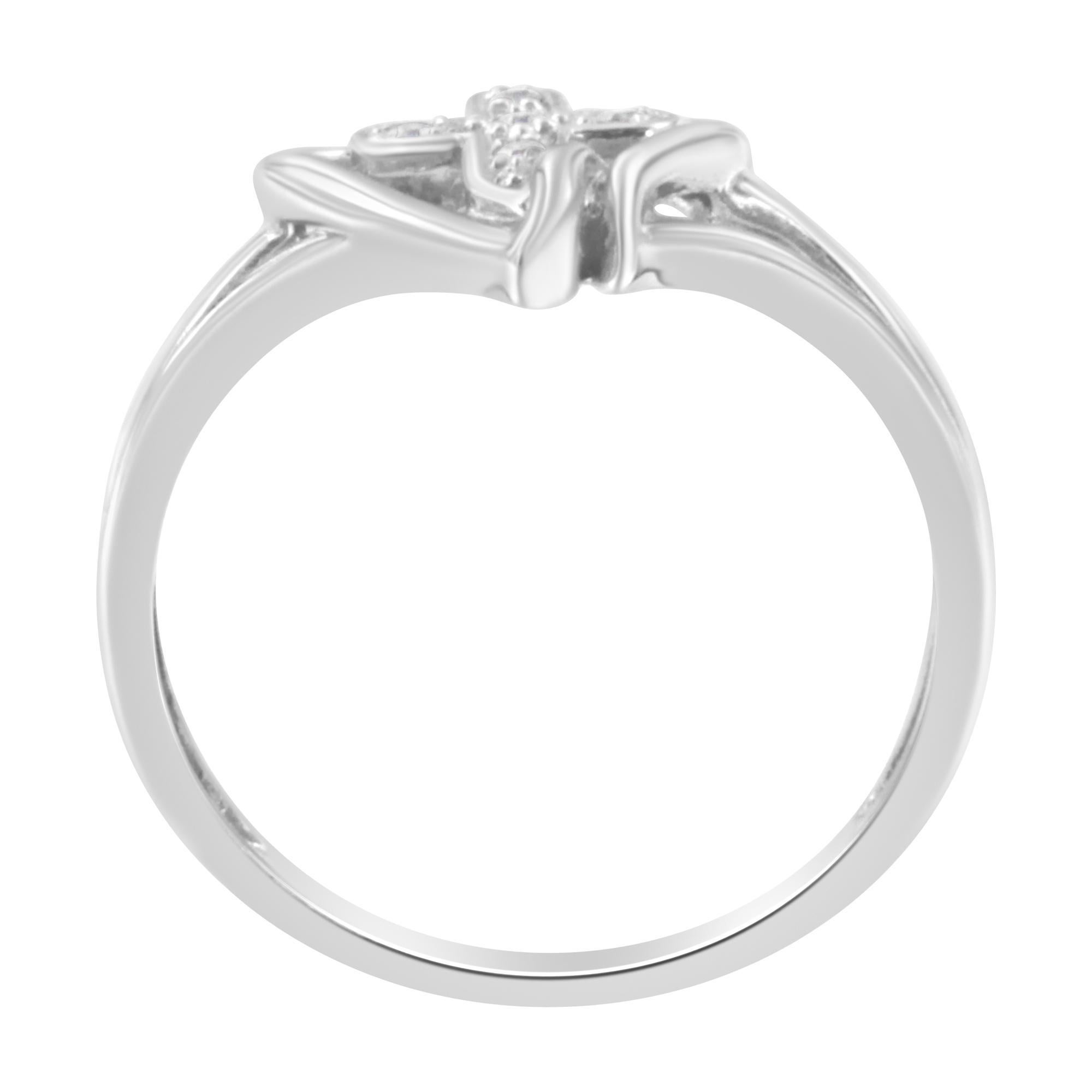 10K Weißgold Diamant-Accented Kreuz & offenes Herz Versprechen Mode Ring (Rundschliff) im Angebot