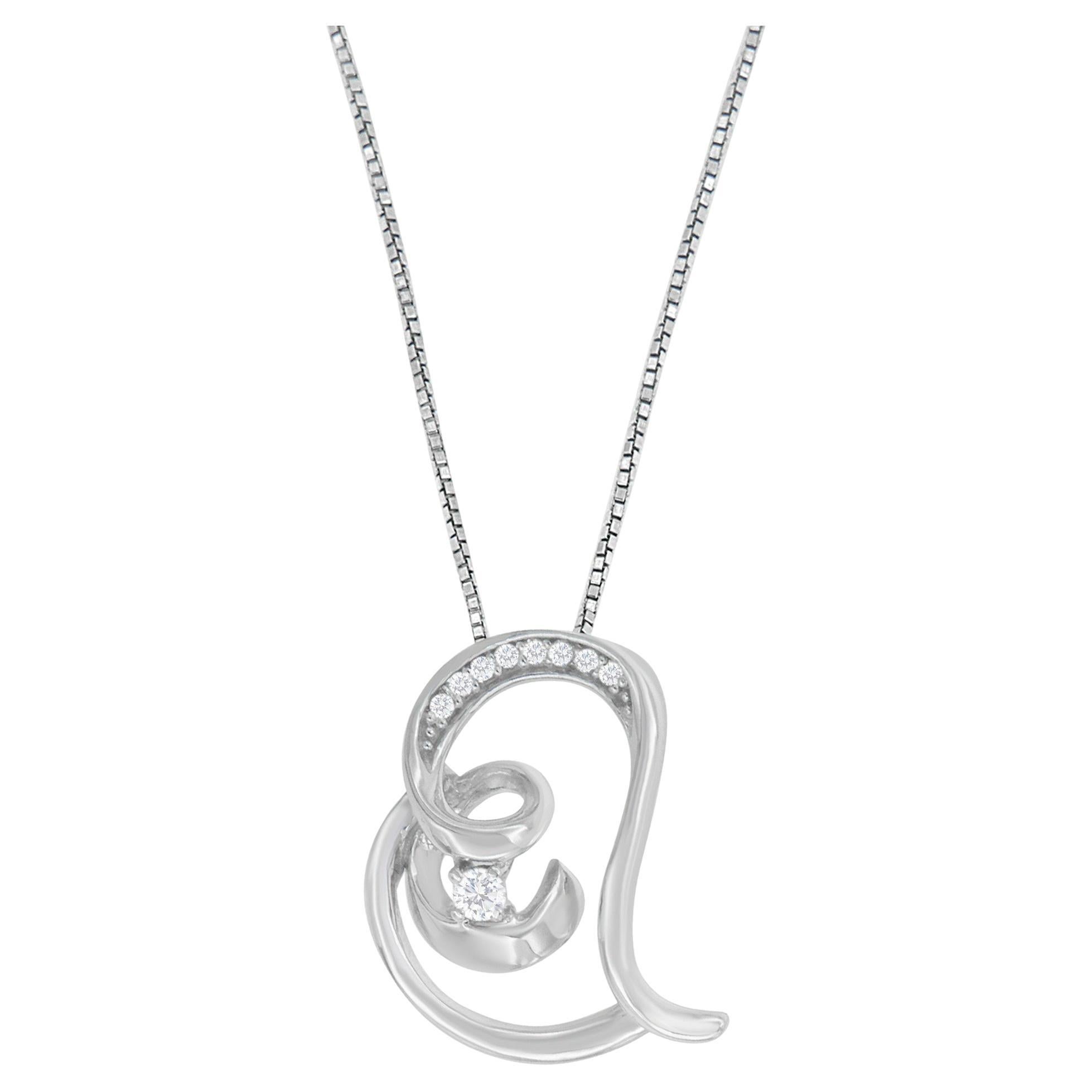 10K White Gold Diamond Accented Open Spiral Twist Heart Pendant Necklace