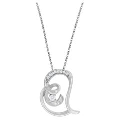 10K White Gold Diamond Accented Open Spiral Twist Heart Pendant Necklace